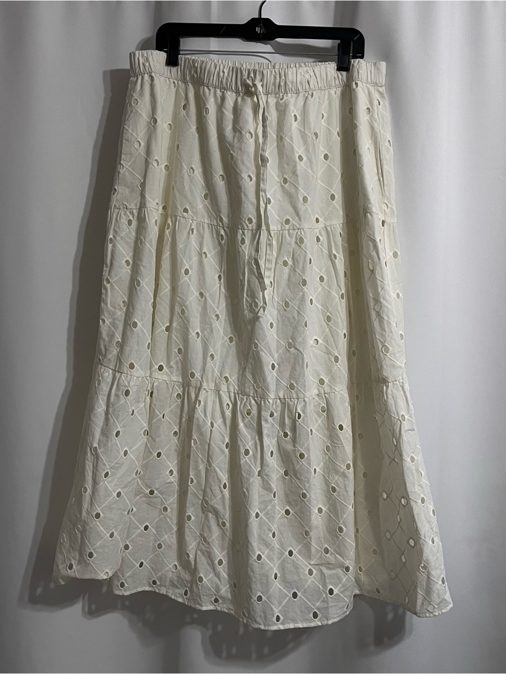 Women's Tiered Eyelet Midi Skirt from A New Day between ivory color size XL